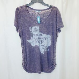 NWT SZ L Maurices Purple Cowboy Boots Graphic Country Music V-Neck Tee